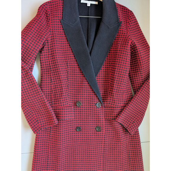 Veronica Beard Senna Houndstooth Wool & Cashmere Coat Size US4 Red Black #1J474 - Picture 6 of 12